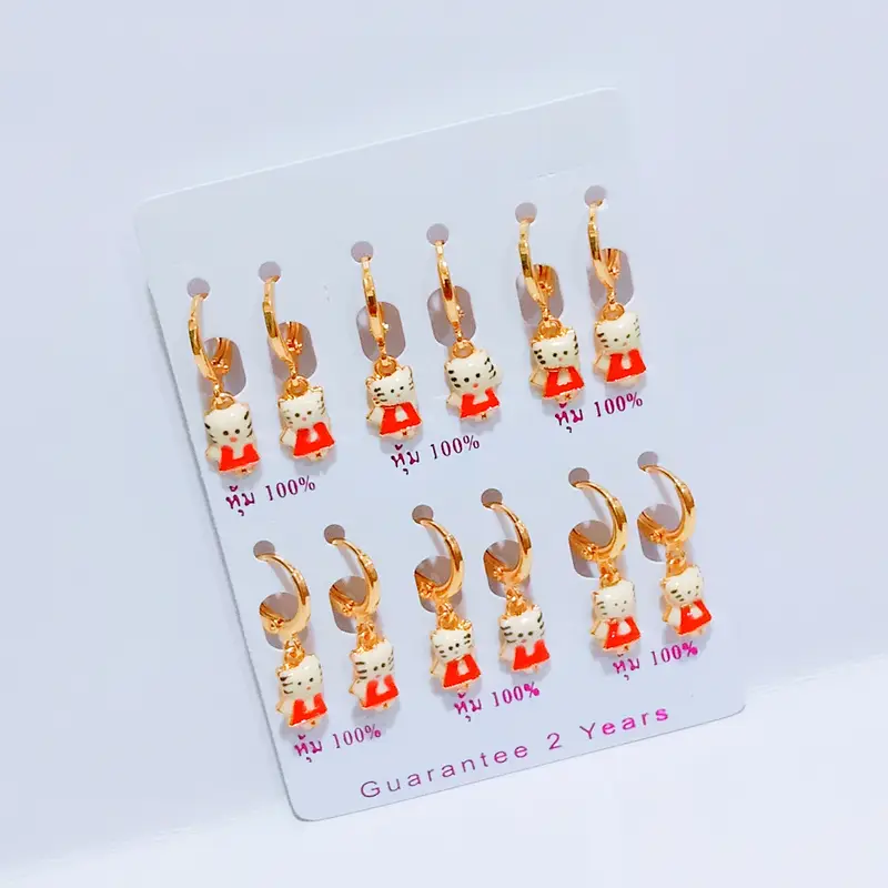 Grosir Anting Anak Hello Kitty Gold Klip Simpel Kasual Anti Karat - Image 2