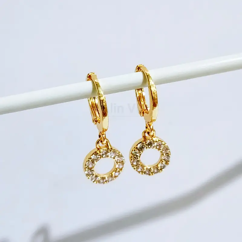 Grosir Anting Juntai Oval Elegan Permata Zircon Lapis Emas - Gambar 2