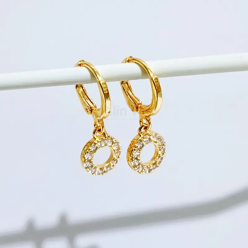 Grosir Anting Juntai Oval Elegan Permata Zircon Lapis Emas - Gambar 3