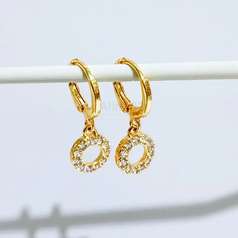 Grosir Anting Juntai Oval Elegan Permata Zircon Lapis Emas - Gambar 4