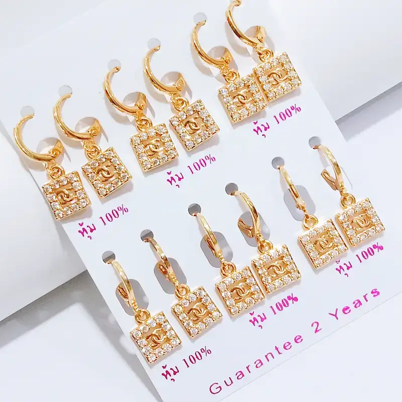 Anting Wanita Juntai Permata Gold Anti Karat - Minimalis Kerja - Gambar 2