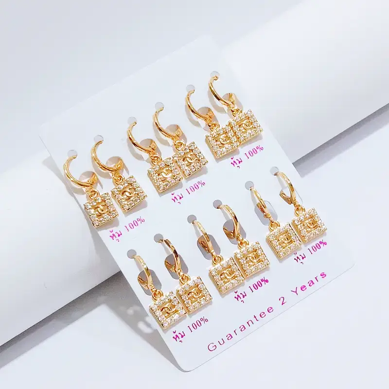 Anting Wanita Juntai Permata Gold Anti Karat - Minimalis Kerja - Gambar 3