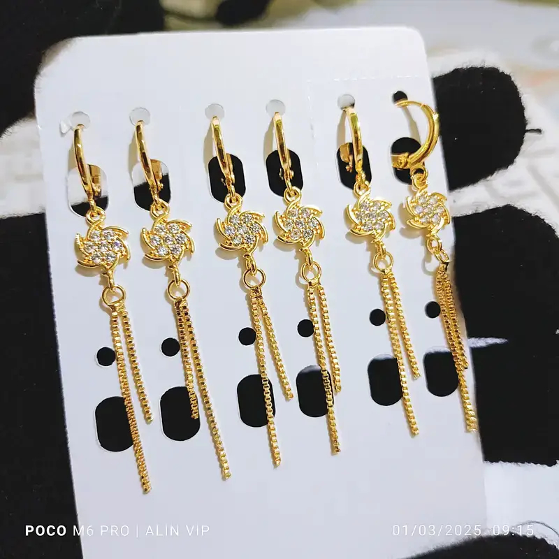 Anting Wanita Permata Zircon Gold Anti Karat - Minimalis Kerja - Gambar 2