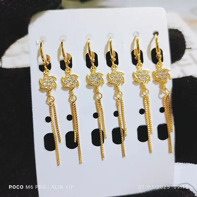 Anting Wanita Permata Zircon Gold Anti Karat - Minimalis Kerja - Gambar 3