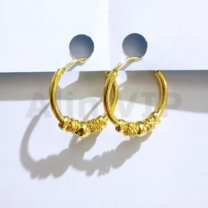 Anting hoop wanita motif ulir bola etnik gold lapis emas ukuran 1,7 cm ringan daily wear ATW081