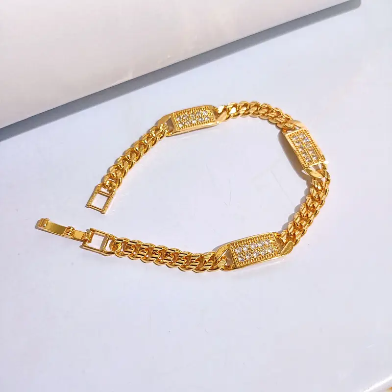 Gelang Tangan Rantai Plat - Gelang Dewasa Permata Elegan - Gambar 2