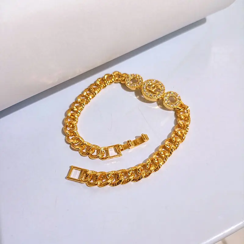 Gelang Tangan Rantai - Gelang Plat Permata Motif Bulat - Gambar 2