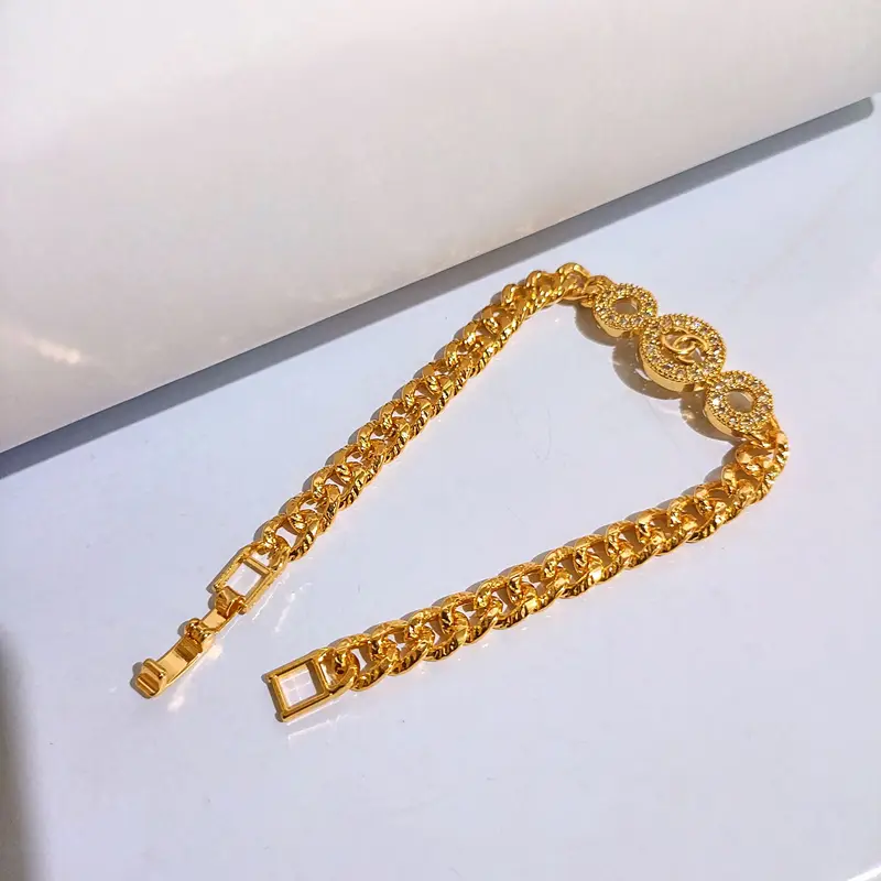 Gelang Tangan Rantai - Gelang Plat Permata Motif Bulat - Gambar 3