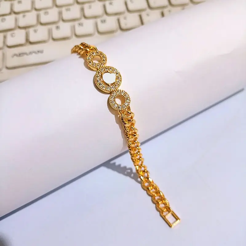 Gelang Tangan Rantai - Gelang Plat Permata Motif Bulat - Gambar 5