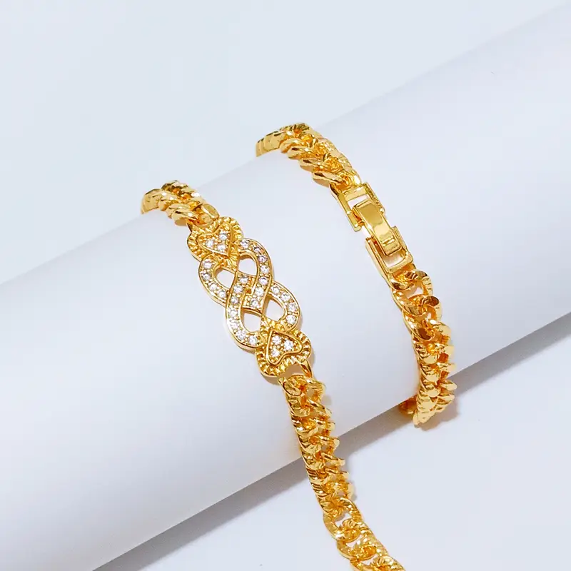 Gelang Tangan Rantai Gold - Gelang Kasual Simpel Permata - Gambar 2