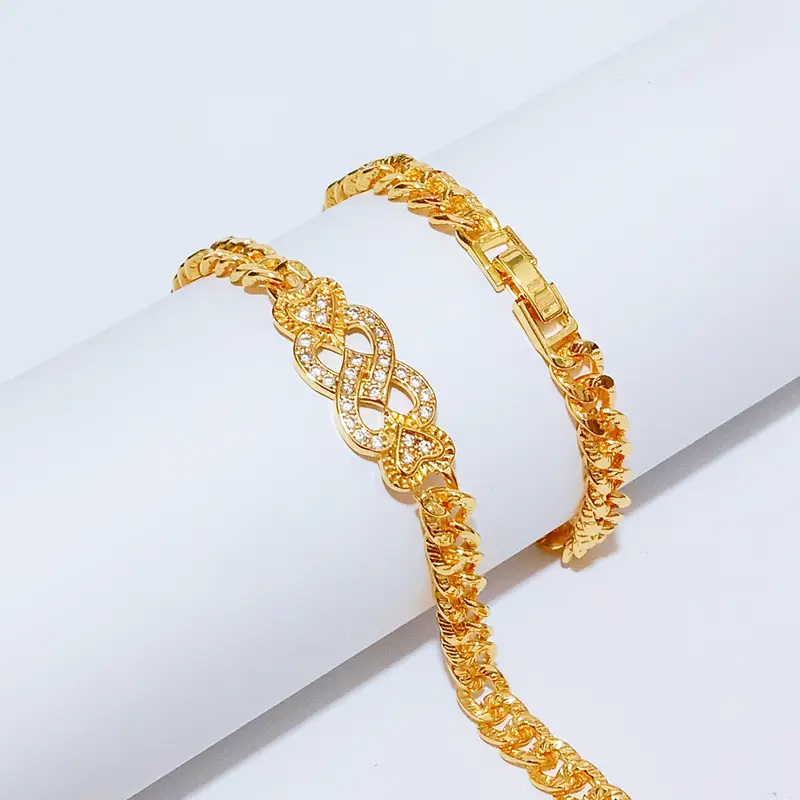 Gelang Tangan Rantai Gold - Gelang Kasual Simpel Permata - Gambar 4