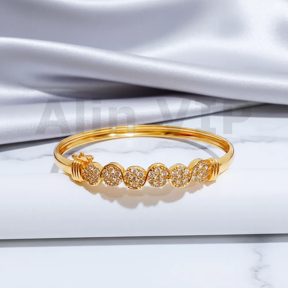 Gelang Bangle Gold Bulat Baris Permata Alin VIP GLB041 realpict