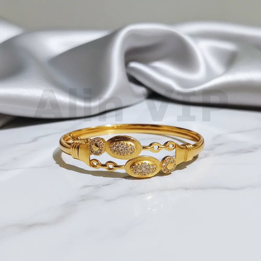 Gelang Bangle Gold Motif Sambung Rantai Permata Alin VIP GLB040 realpict