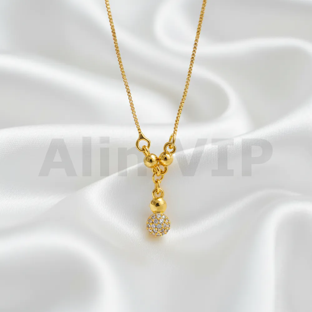 Kalung Anak Gold Rantai Italia Liontin Bola Permata Alin VIP KLA016 realpict