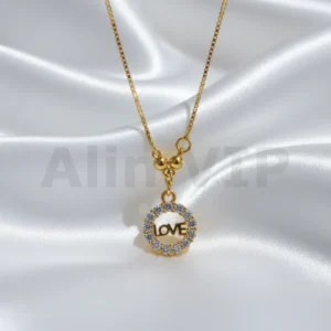 Kalung Anak Gold Rantai Italia Liontin Love Permata Alin VIP KLA019 realpict