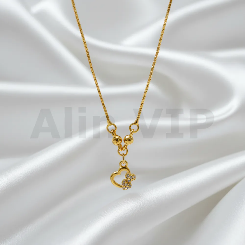 Kalung Anak Gold Rantai Italia Liontin Permata Hati Bunga Alin VIP KLA020 realpict