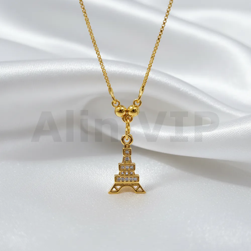 Kalung Anak Gold Rantai Italia Liontin Permata Menara Eiffel Alin VIP KLA013 realpict