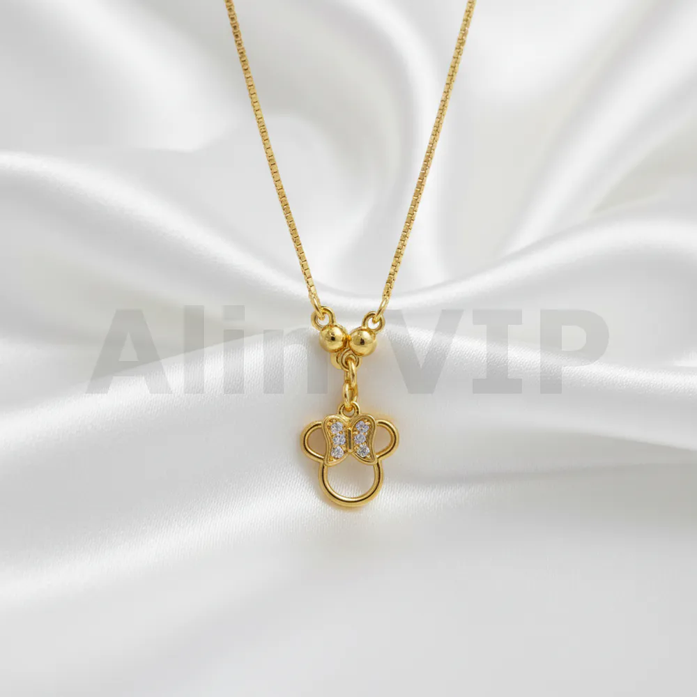 Kalung Anak Gold Rantai Italia Liontin Permata Pita Minnie Alin VIP KLA015 realpict