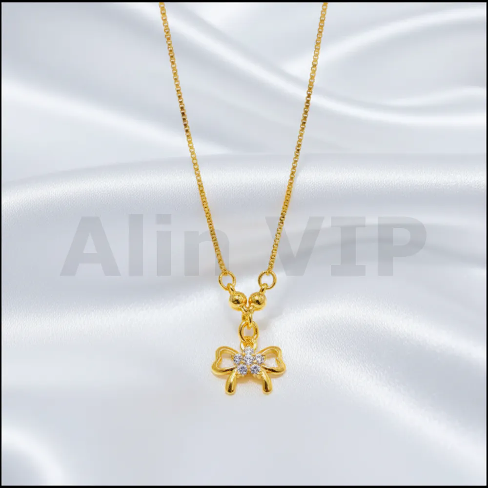 Kalung Anak Gold Rantai Italia Liontin Pita Permata Alin VIP KLA018 realpict