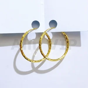 Anting hoop wanita motif kotak Bali gold lapis emas ukuran 2,5 cm etnik modern ATW077