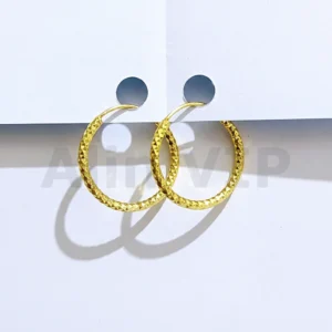 Anting hoop wanita motif potongan wajik Korea gold lapis emas ukuran 2 cm blink-blink elegan ATW078