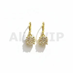 Anting hoop wanita motif zircon pave gold lapis emas penuh permata berkilau elegan ATW004