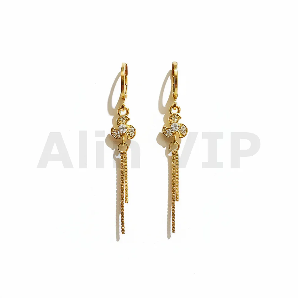 Anting hoop juntai wanita motif baling baling permata zircon gold lapis emas gaya Korea ATW111