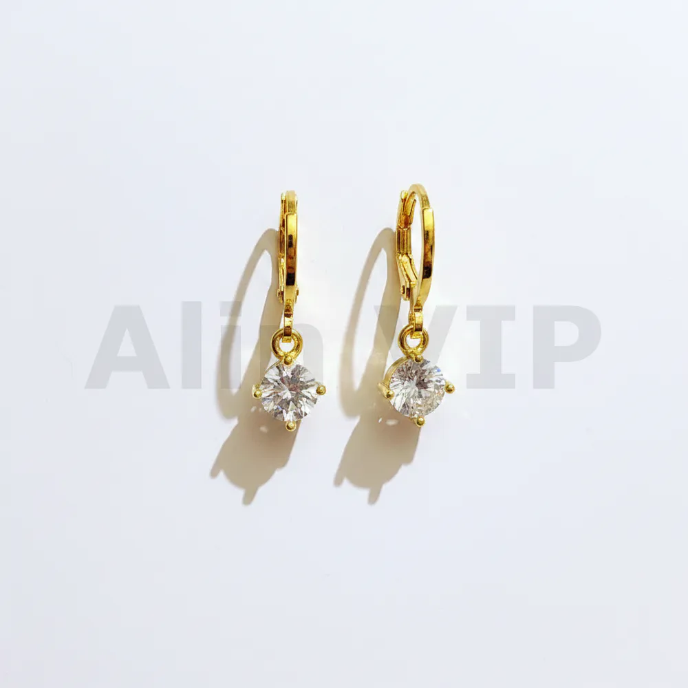 Anting hoop solitaire wanita permata zircon gold lapis emas simpel elegan daily wear ATW002