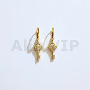 Anting juntai wanita motif kunci hati permata zircon gold lapis emas romantis unik ATW005