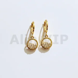 Anting juntai wanita lingkaran permata zircon gold lapis emas simpel elegan ATW006