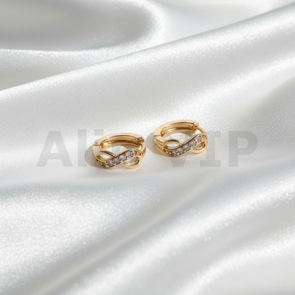 Anting lapis emas hoop motif infinity taburan zircon ukuran mini 14 mm elegan daily wear ATW087