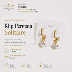 anting titanium gold gantung klip permata solitaire zircon alin vip atw002