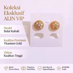 anting tusuk titanium gold bulat kubah permata zircon alin vip atw086