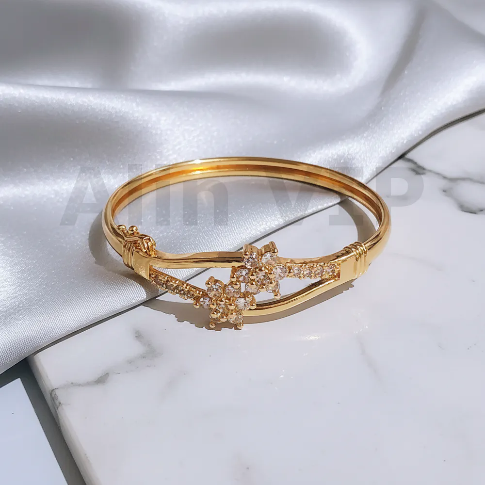 Gelang Bangle Gold Bunga Dua Permata Alin VIP GLB037 realpict