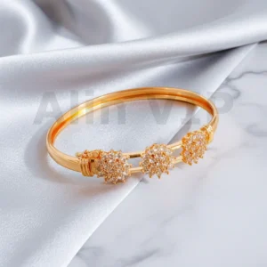 Gelang Bangle Gold Bunga Tiga Baris Permata Alin VIP GLB049 realpict
