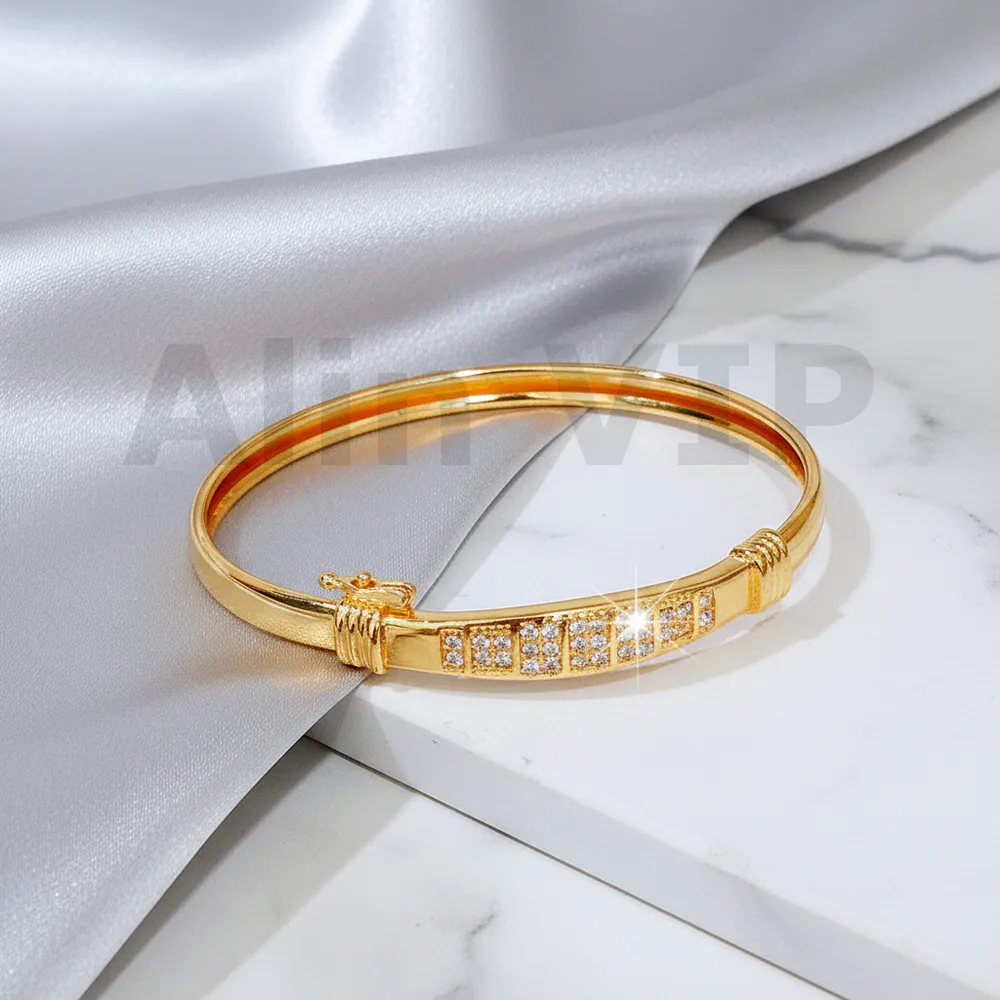 Gelang Bangle Gold Kotak Permata Grid Alin VIP GLB026 realpict