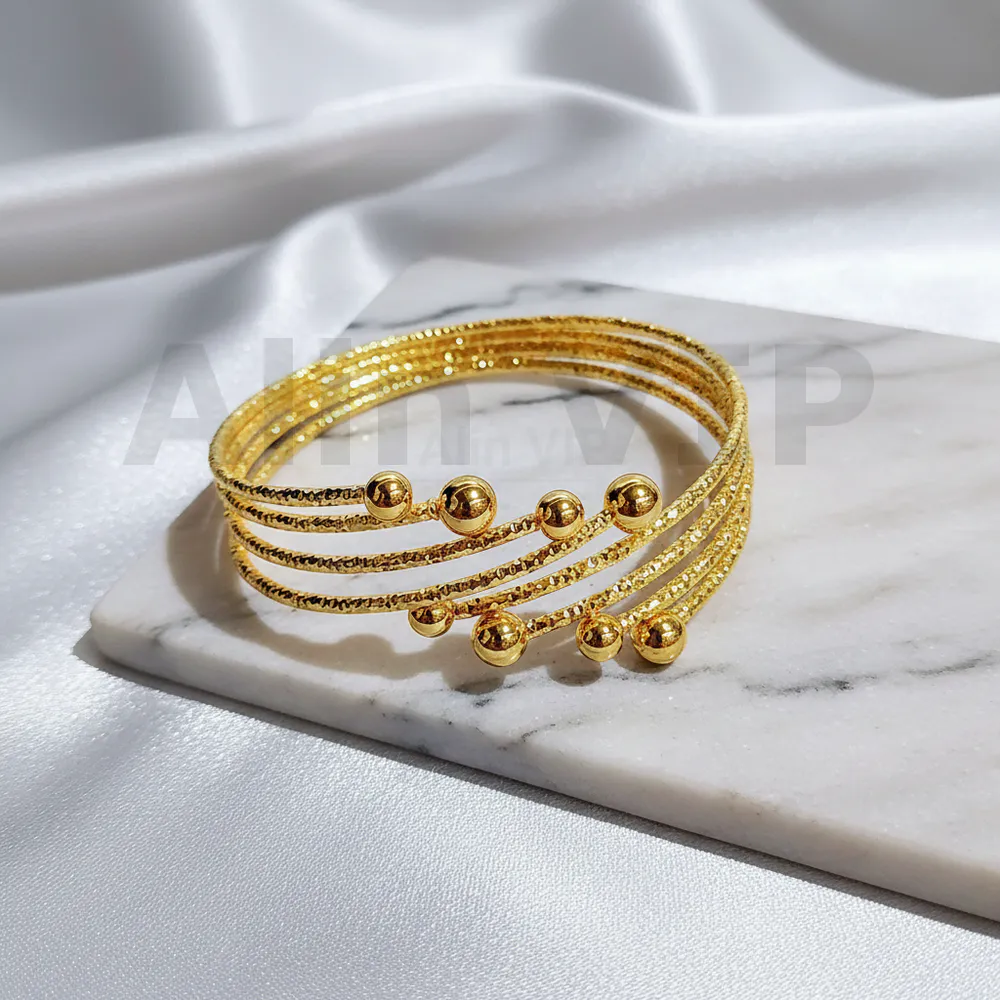 gelang bangle gold empat bola tekstur glb004 alin vip