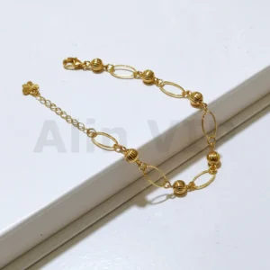 Gelang Gold Rantai Oval Bola Garis Alin VIP GLW074 realpict