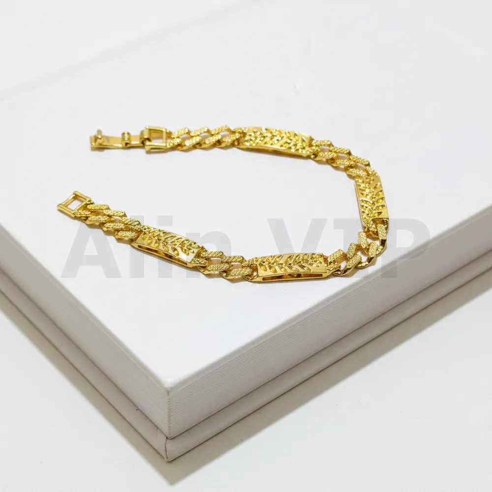 Gelang Gold Rantai Plat Sambung Ukir Estetik Alin VIP GLW032 realpict