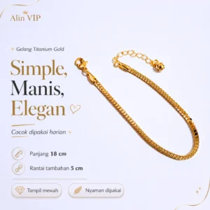 gelang rantai milano kotak box chain titanium gold bandul lonceng alin vip glw194