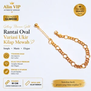 gelang rantai oval variasi ukir kilap titanium gold alin vip glw058