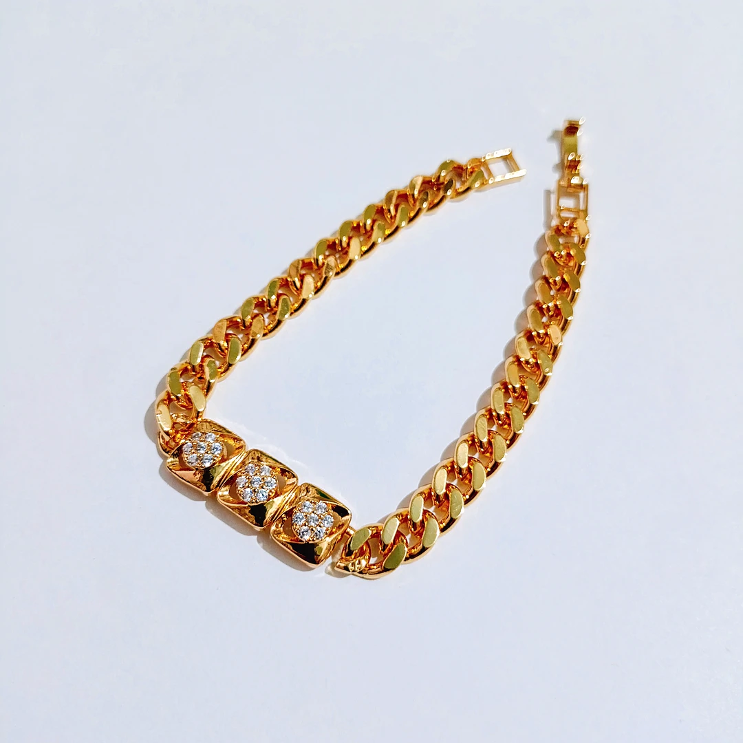 gelang rantai sisik naga titanium gold wanita persegi permata zircon alin vip glw077