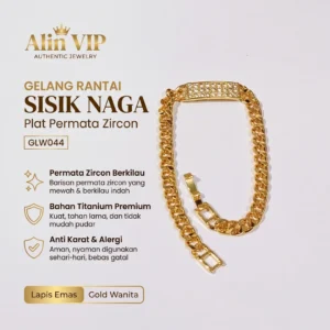 gelang rantai sisik naga titanium gold wanita plat permata zircon alin vip glw044