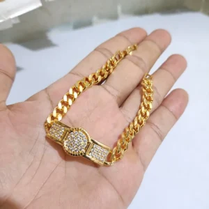 gelang rantai titanium wanita gold plat bulat permata zircon alin vip glw088