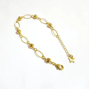 gelang tangan rantai oval bola pasir titanium lapis gold wanita alin vip glw055