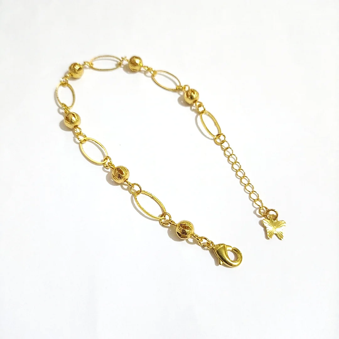 gelang tangan rantai oval bola pasir titanium lapis gold wanita alin vip glw055
