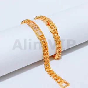 gelang tangan wanita rantai plat permata titanium lapis gold aksesoris alin vip glw079