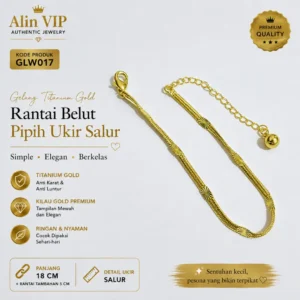 gelang titanium gold rantai belut pipih ukir salur alin vip glw017