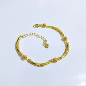 gelang titanium wanita gold bambu tabung bola ukir anti karat alin vip glw157