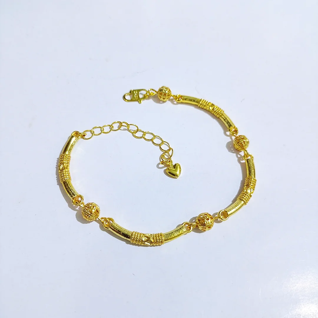 gelang titanium wanita gold bambu tabung bola ukir anti karat alin vip glw157
